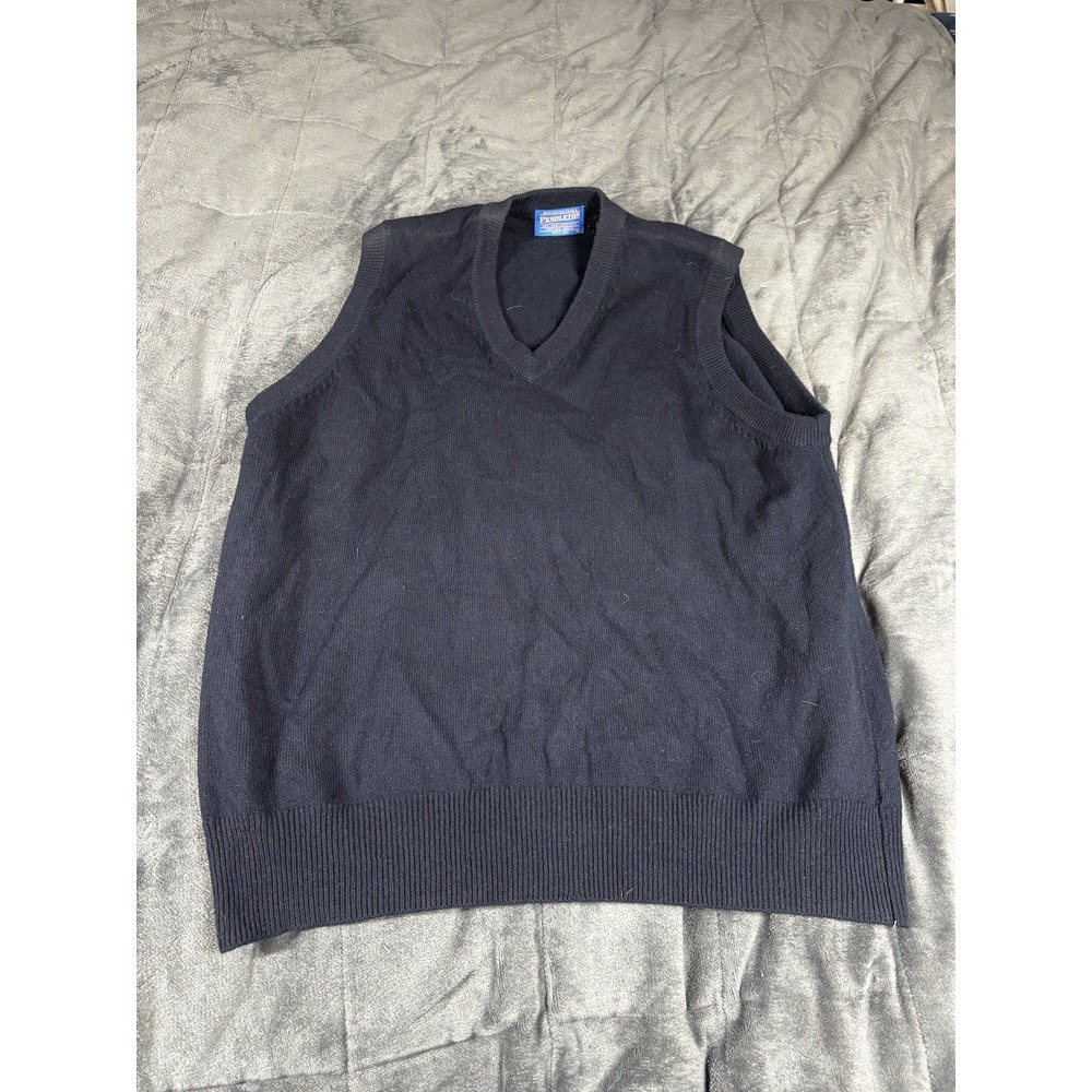 VTG PENDLETON Sweater Vest Mens Sz Large Navy‎ Blue 100% Lambswool V-Neck Preppy